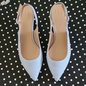 Striped Blue Slingback Heels